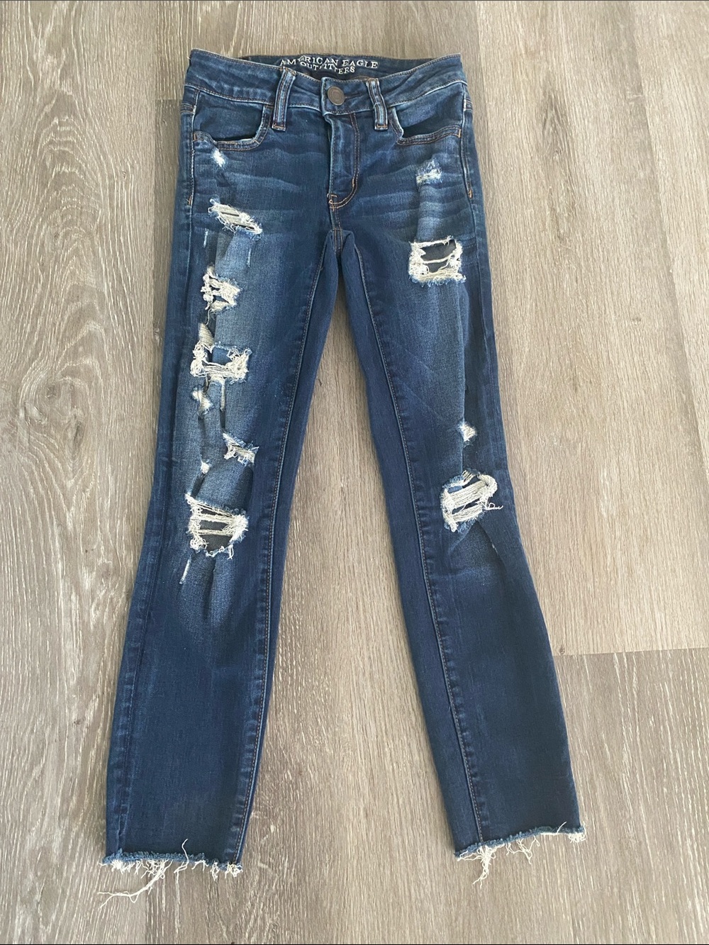 American Eagle Outfitters Dark Blue Distressed Skinny Jeans